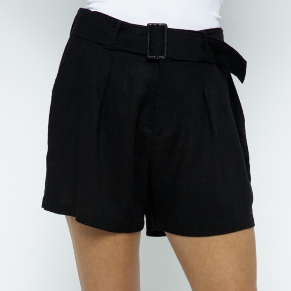 NWT Black High Waist Linen Belted Shorts - Picture 5 of 6